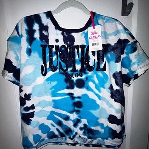 Justice Blue and White Tie-Dye Tee